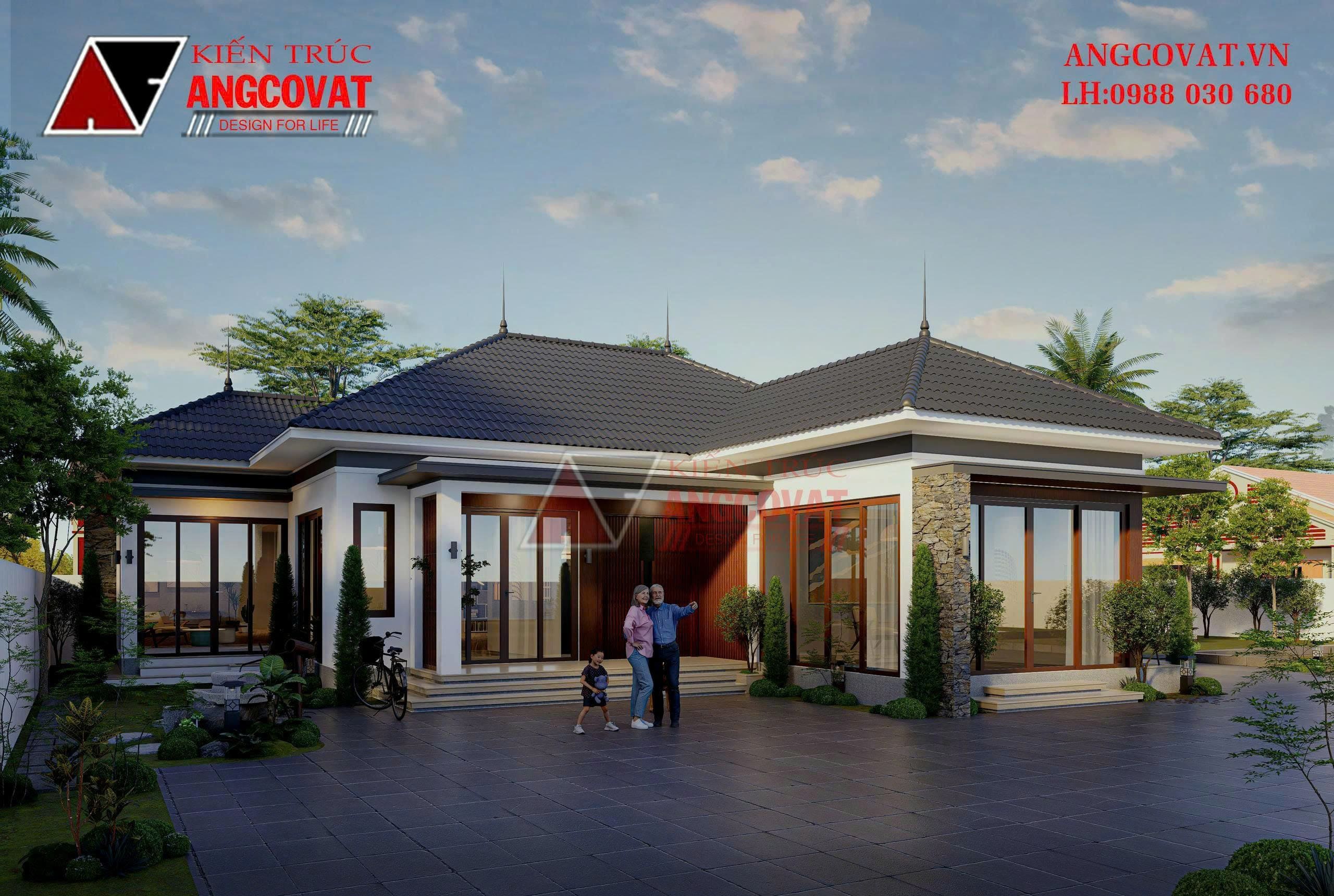 Mẫu nhà cấp 4 chữ L 150m2 3 phòng ngủ 1 phòng thờ đẹp hiện đại của gia đình ông Lê Huy Hoàng tại Ninh Bình BT1130526