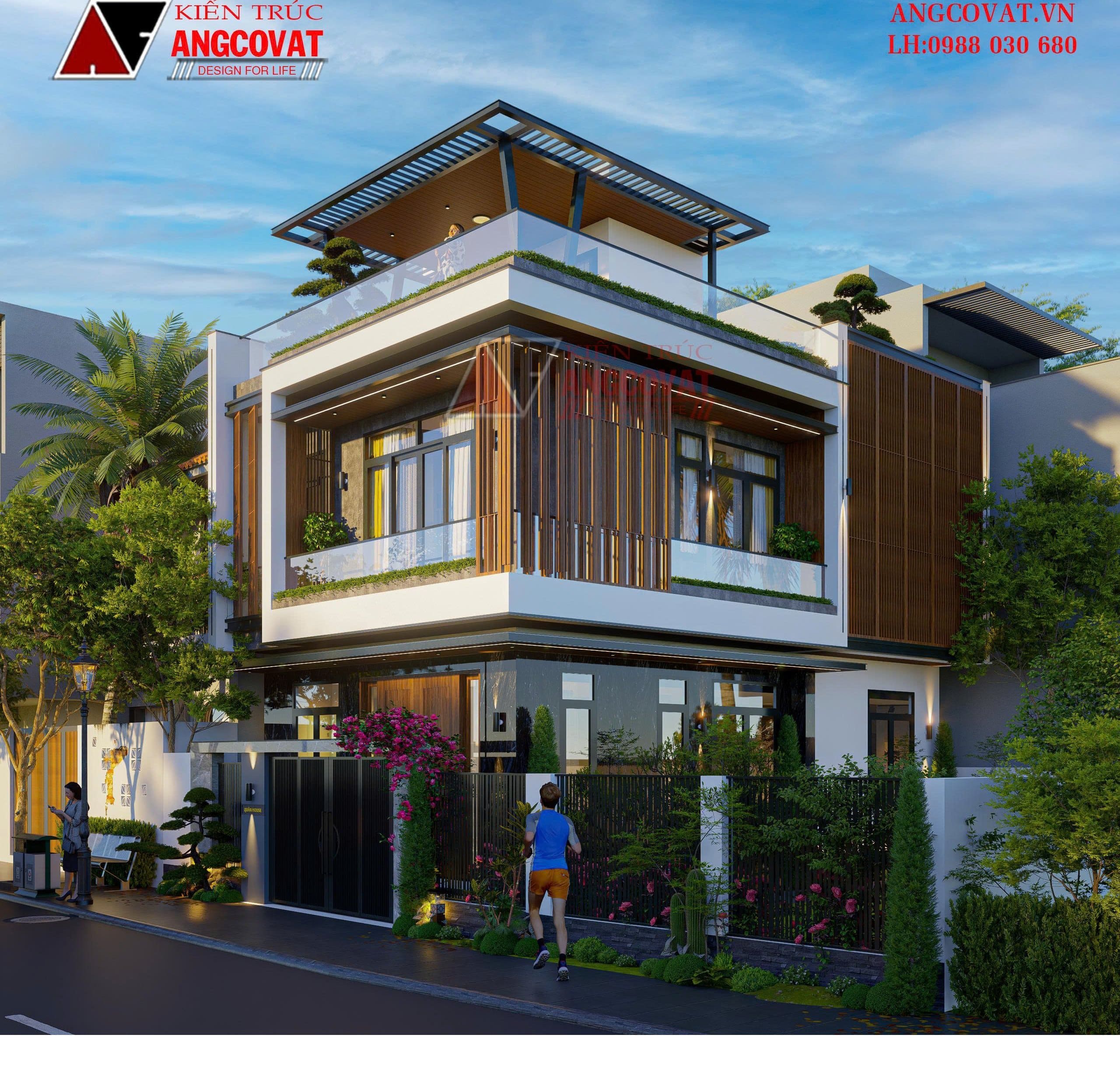 Thiết kế nhà 2 tầng vuông đẹp ở nông thôn 100m2 mái bằng hiện đại BT1260326