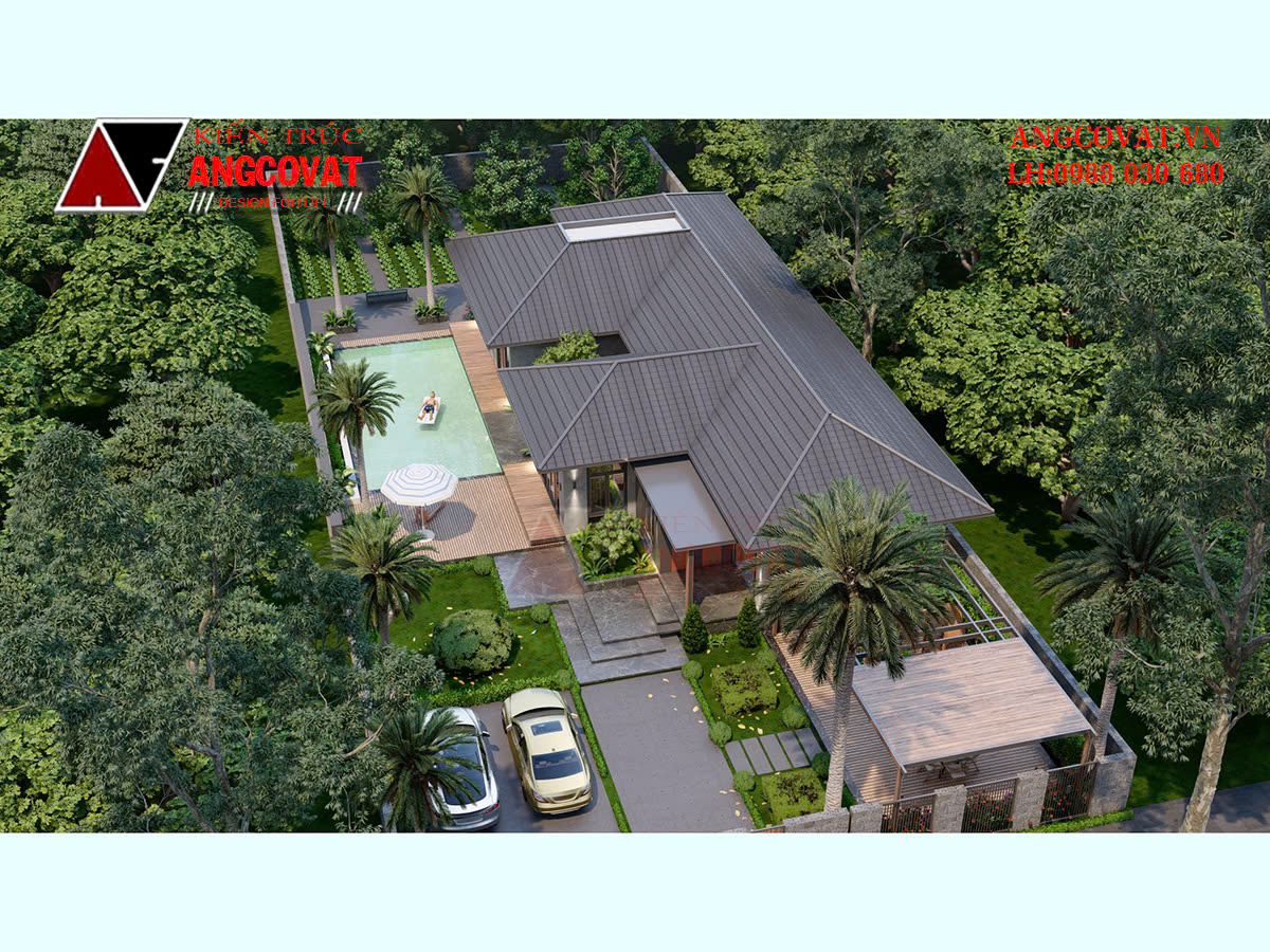 Thiết kế biệt thự vườn 250m2 đẹp xanh mát chuẩn phong thủy tối ưu công năng BT200525