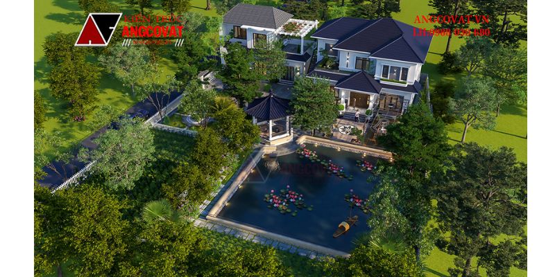 Phối cảnh sân vườn tiểu cảnh biệt thự 2 tầng 130m2