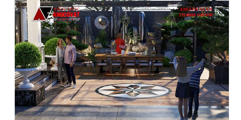 Góc nhìn từ tiền sảnh ra sân vườn của gia chủ