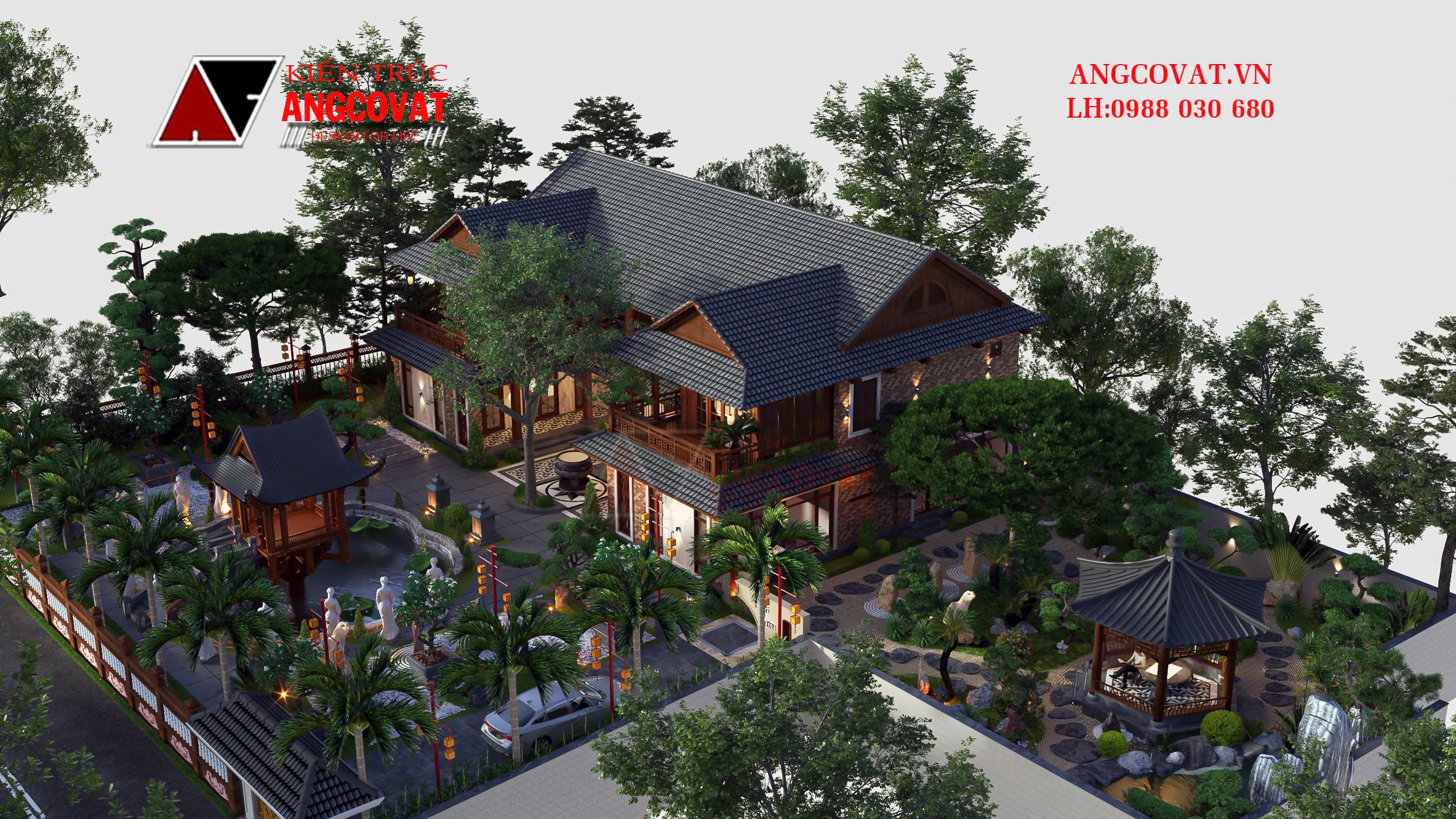 Thiết kế nhà tứ hợp viện hiện đại đẹp 2 tầng ở nông thôn