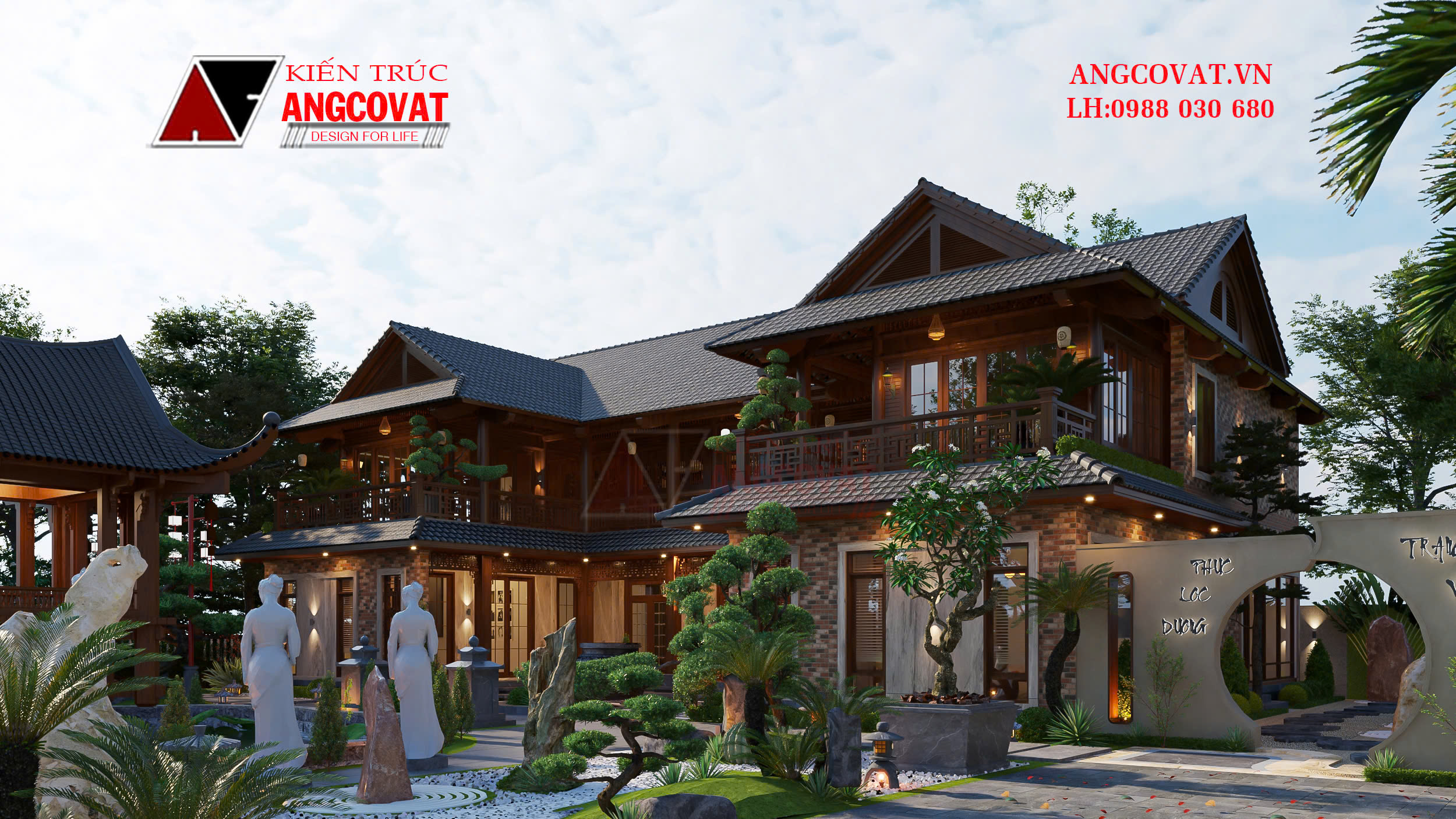 bản vẽ tứ hợp viện 2 tầng trên đất 1800m2