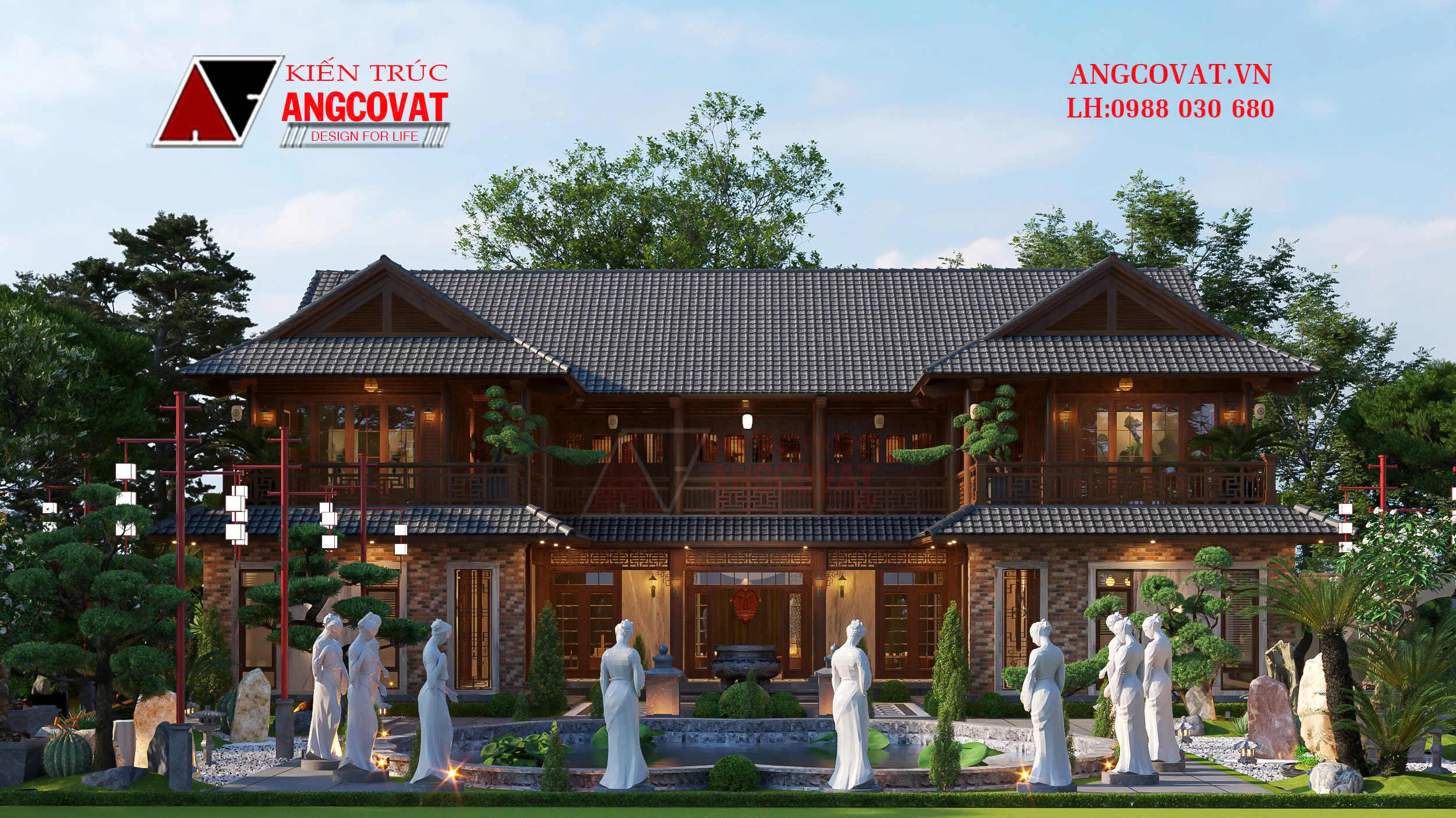 chi phí xây biệt thự tứ hợp viện 2 tầng nông thôn đẹp