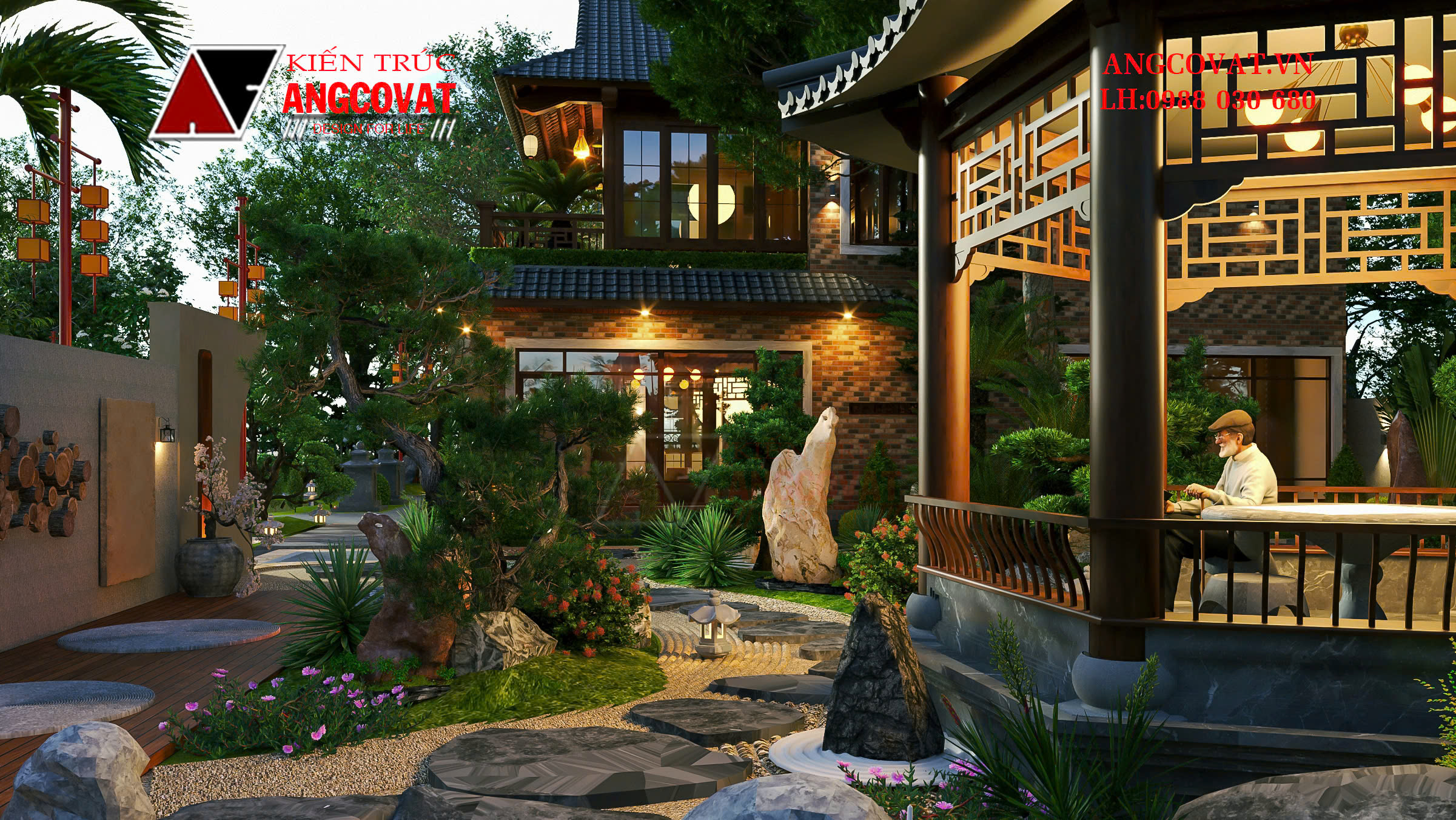 Thiết kế cảnh quan sân vườn nhà tứ hợp viện 2 tầng