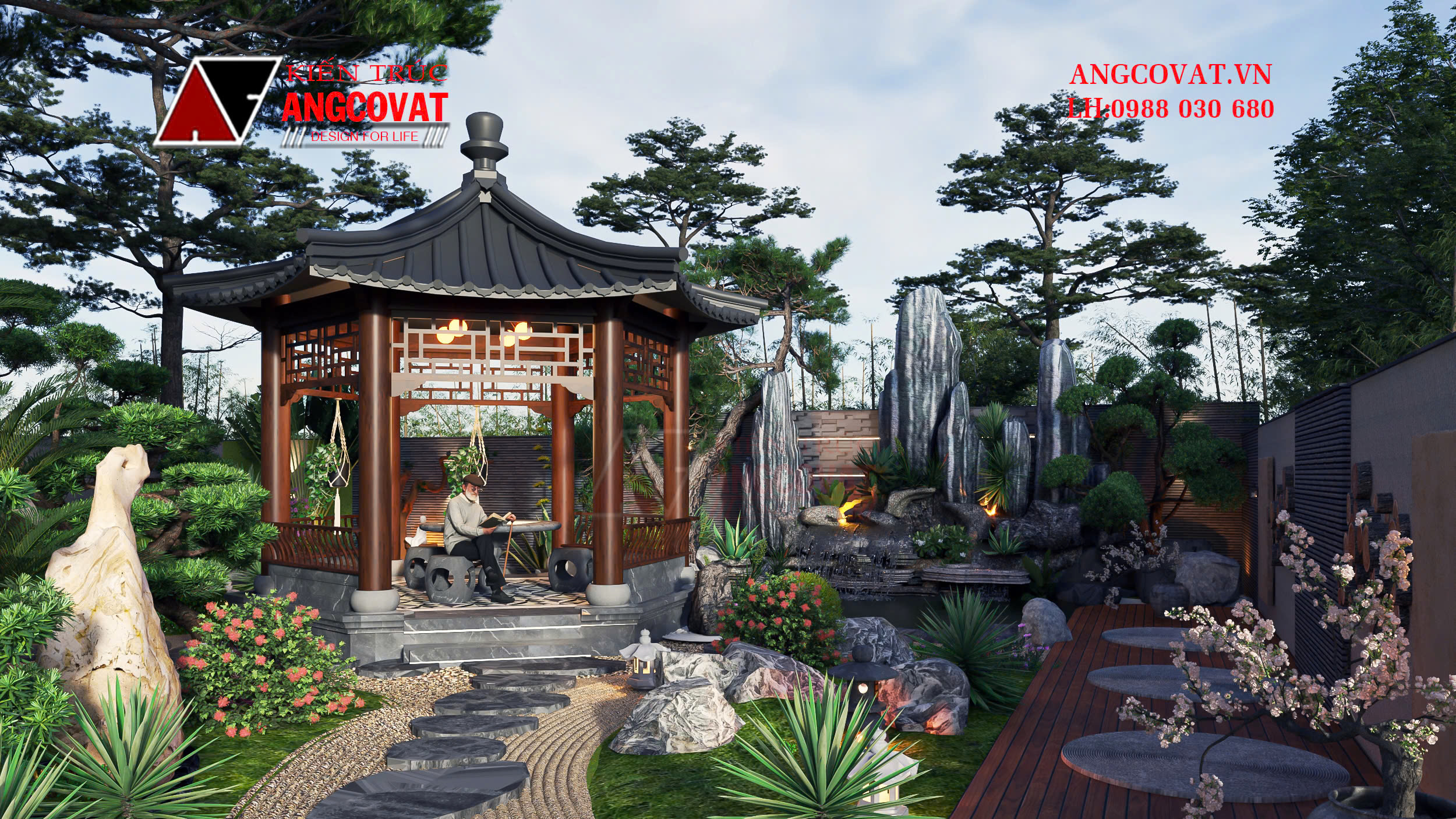 bản vẽ thiết kế tiểu cảnh nhà tứ hợp viện 2 tầng việt nam