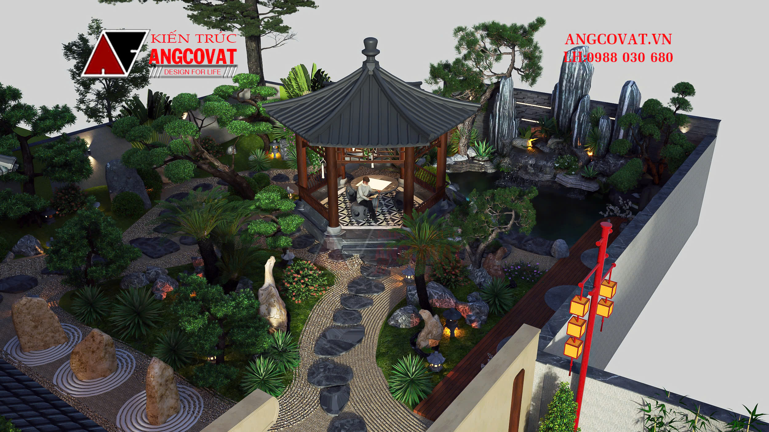 mẫu nhà tứ hợp viện đẹp 350m2