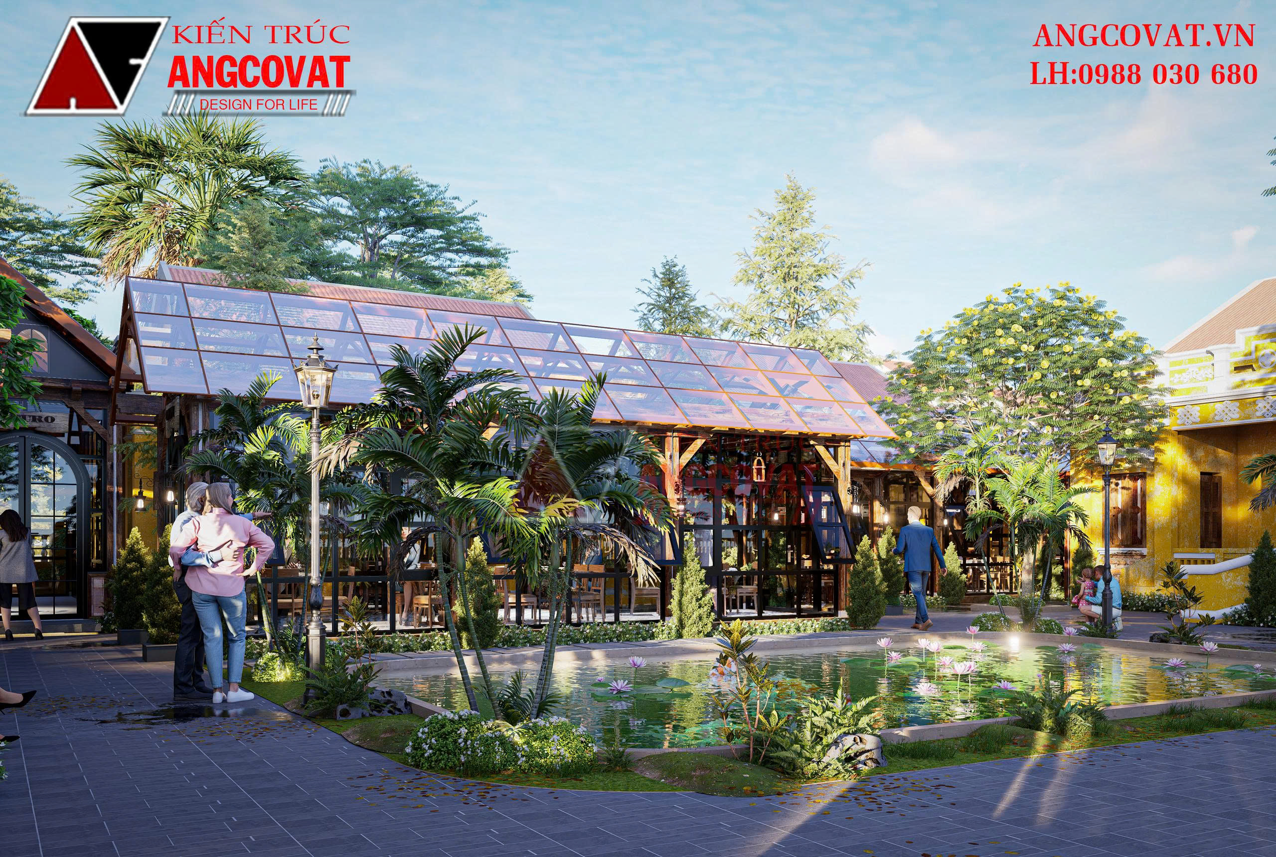 Khung cảnh thiên nhiên khơi gợi sự thi vị, đậm chất nghệ thuật cho không gian nhà hàng phong cách Hội An