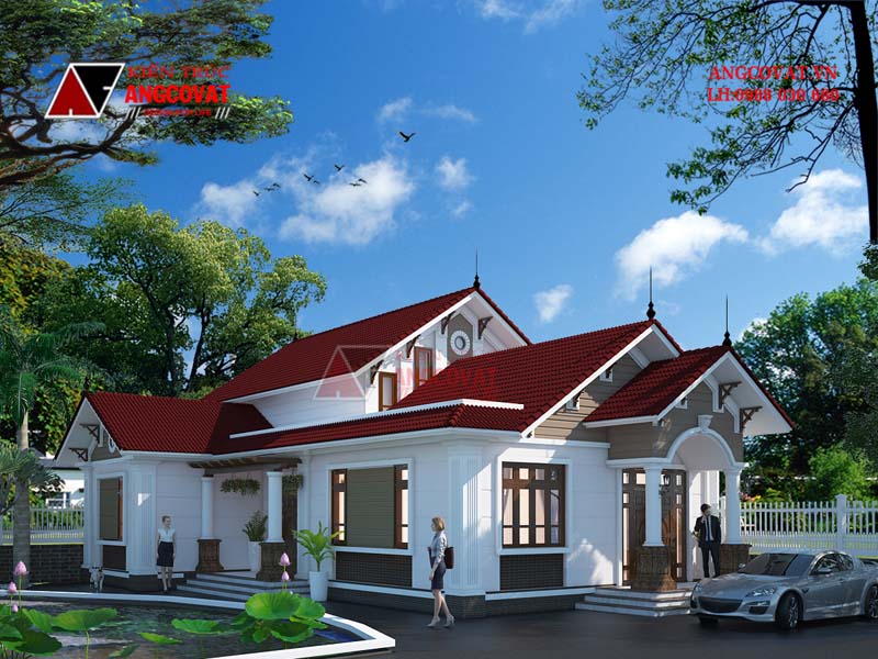 Thiết kế bản vẽ nhà cấp 4 2 mặt tiền 12x18m mái ngói đỏ đẹp BT116079  Kiến  trúc Angcovat