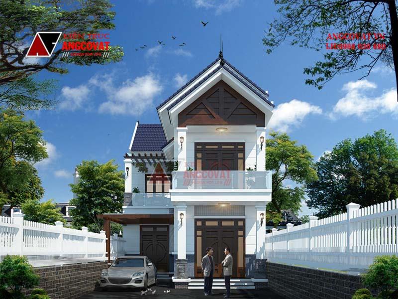 Hồ sơ thiết kế mẫu nhà 2 tầng mái thái mặt tiền 8m hoàn chỉnh BT119129 -  Kiến trúc Angcovat