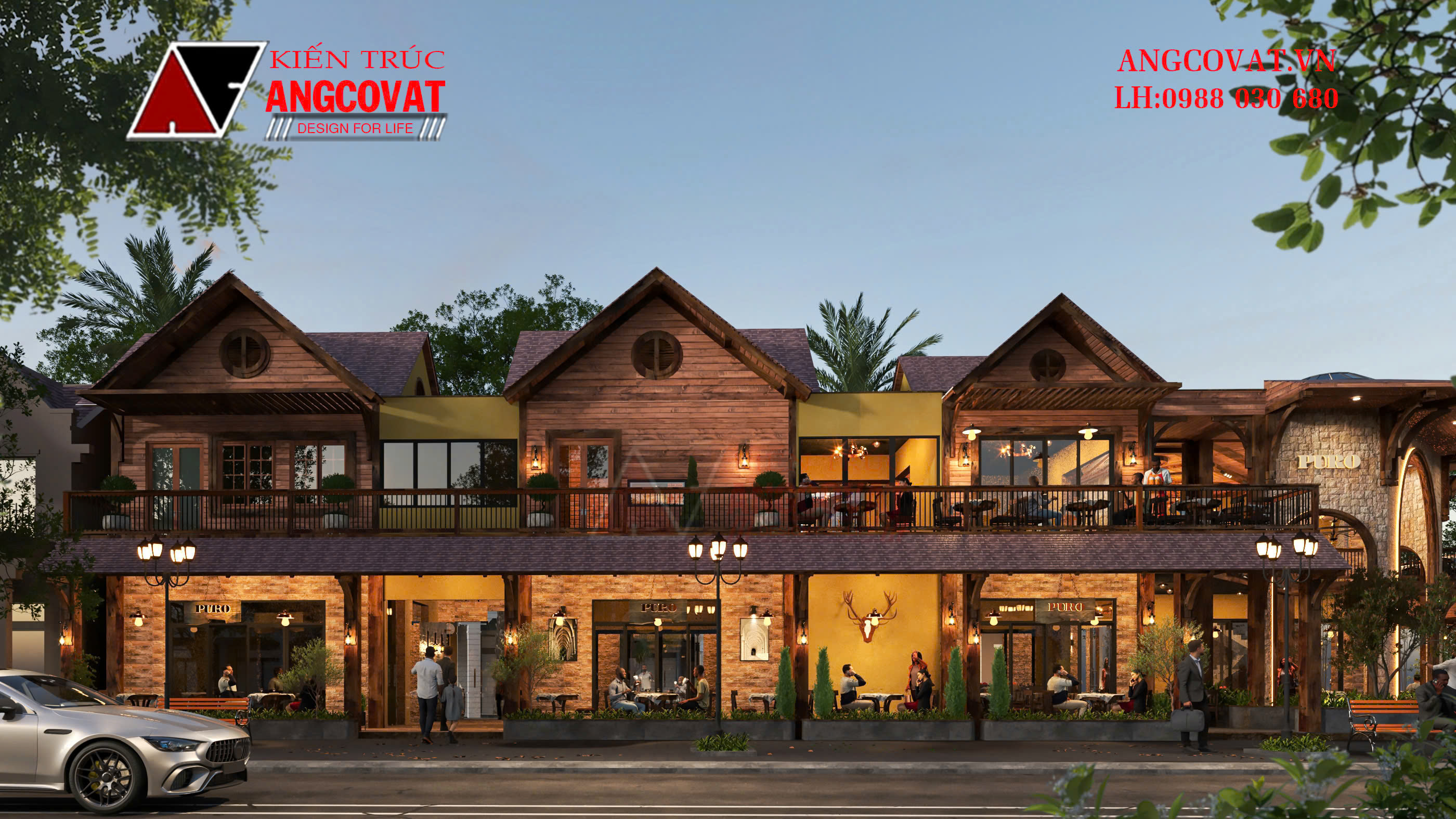 Thiết kế sảnh hiên rộng rãi vừa tạo sự thoáng đãng lại dễ dàng bố trí bàn ăn