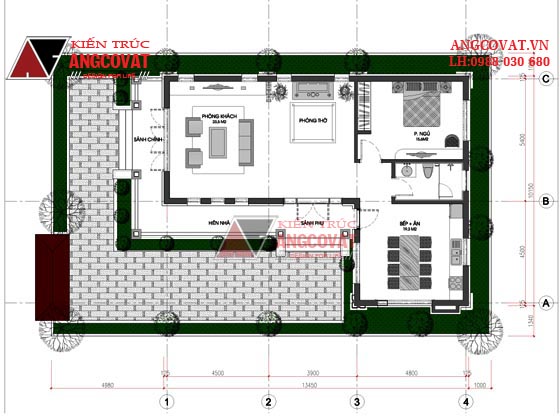 Bản Vẽ Nhà Cấp 4 3 Phòng Ngủ 1 Phòng Thờ [Đẹp Nhất 2022]