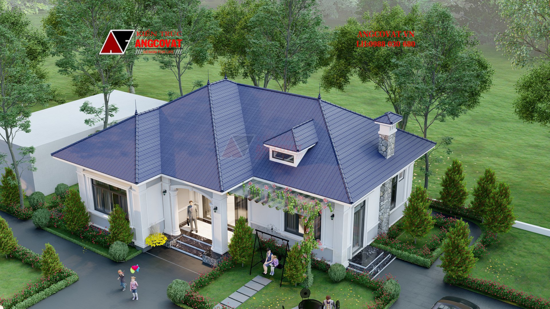Mẫu thiết kế nhà mái nhật 1 tầng tân cổ điển 4 phòng ngủ đẹp diện tích 140m2
