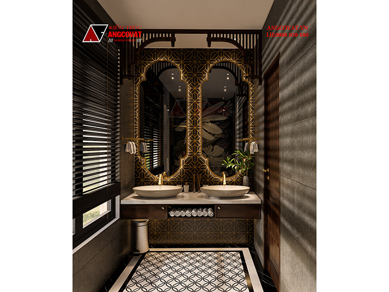 thiết kế nội thất phòng tắm biệt thự phong cách indochine đẹp mê ly