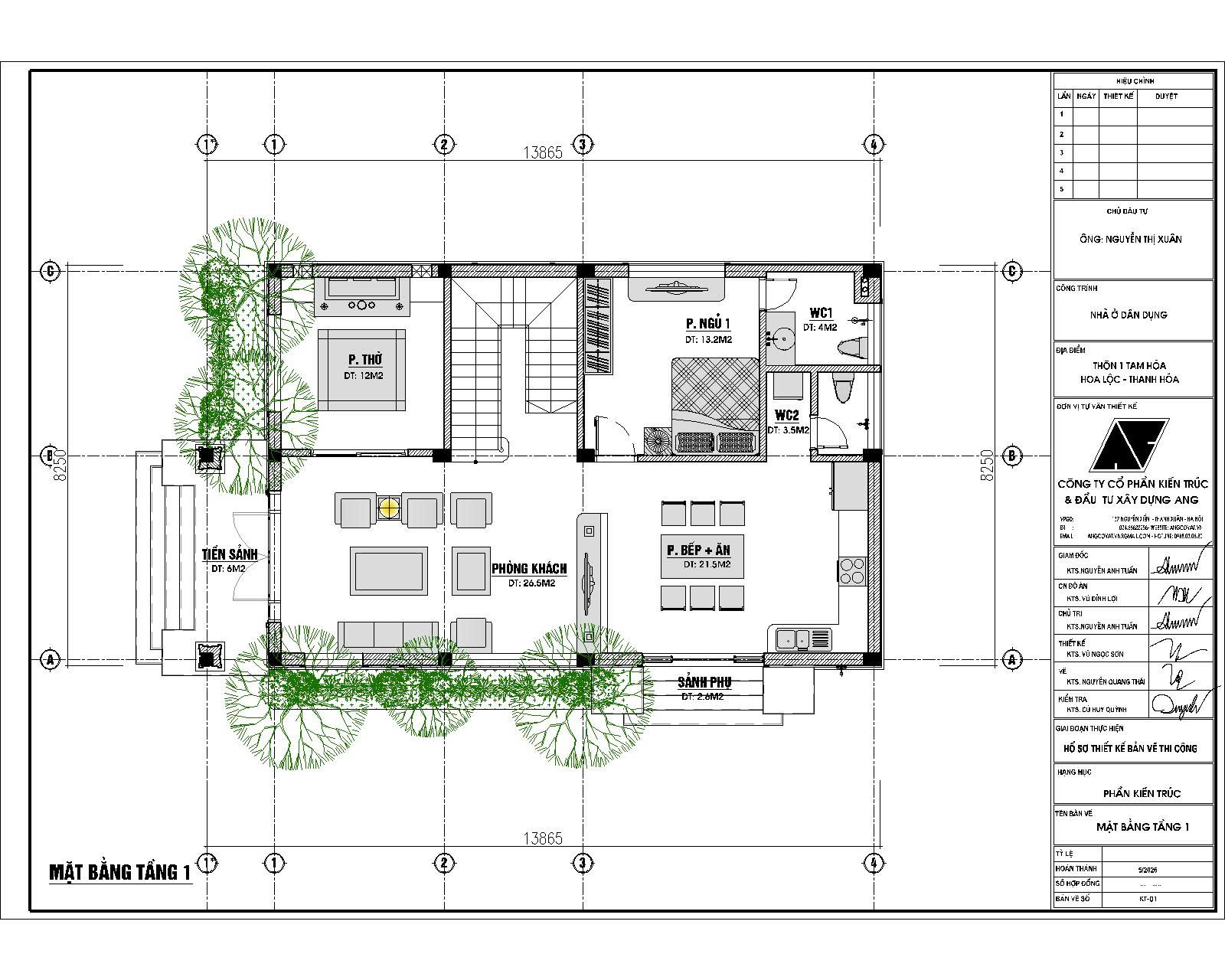 mặt bằng nhà 8x14m 5 phòng ngủ 1 phòng thờ