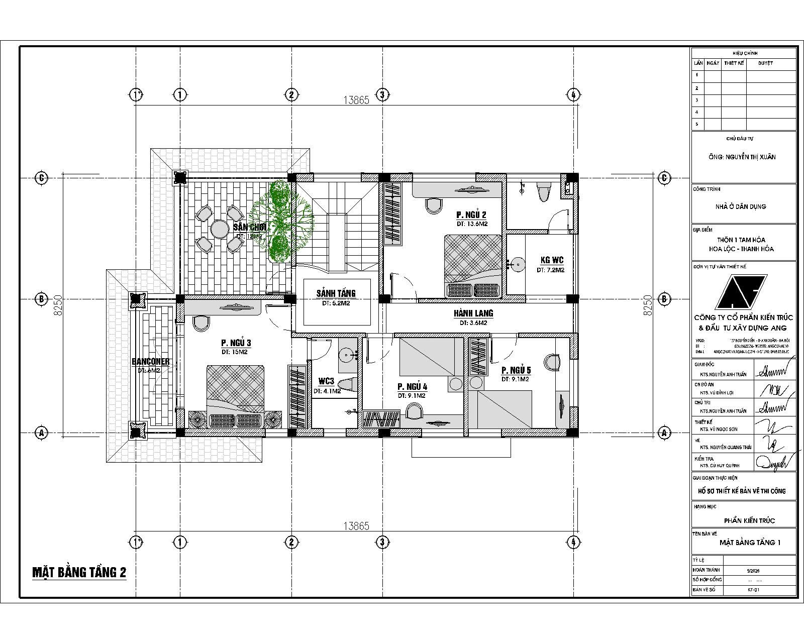 mặt bằng nhà 8x14m 5 phòng ngủ 1 phòng thờ