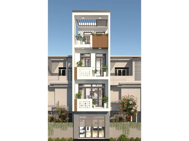 Không gian sống nhà 4 tầng mặt tiền 5m