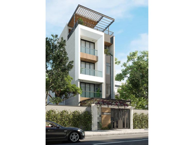 Nhà 4 tầng mái bằng hiện đại mặt tiền 5m