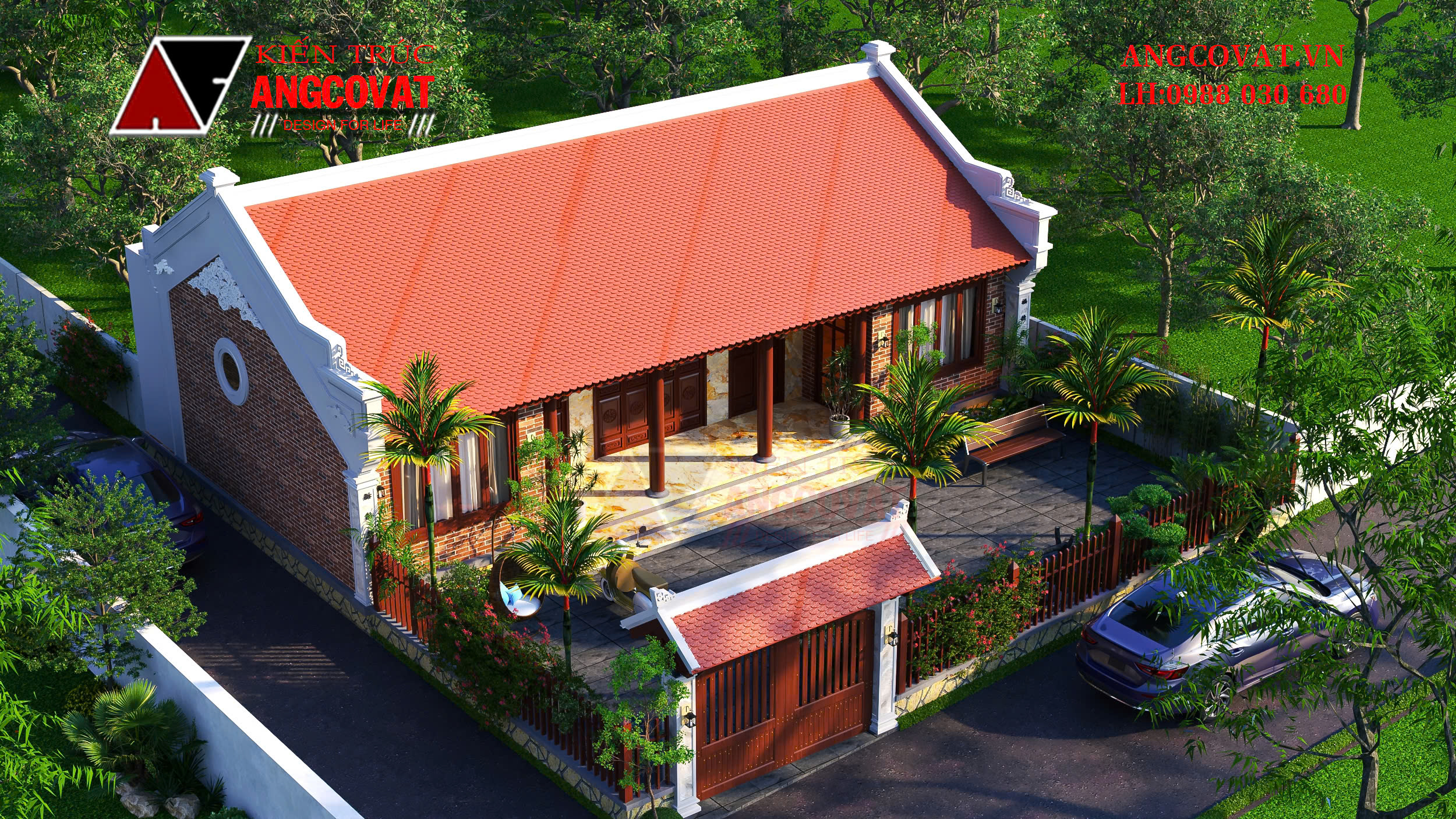 Phối cảnh ngoại thất công trình nhà ở kết hợp nhà thờ cấp 4