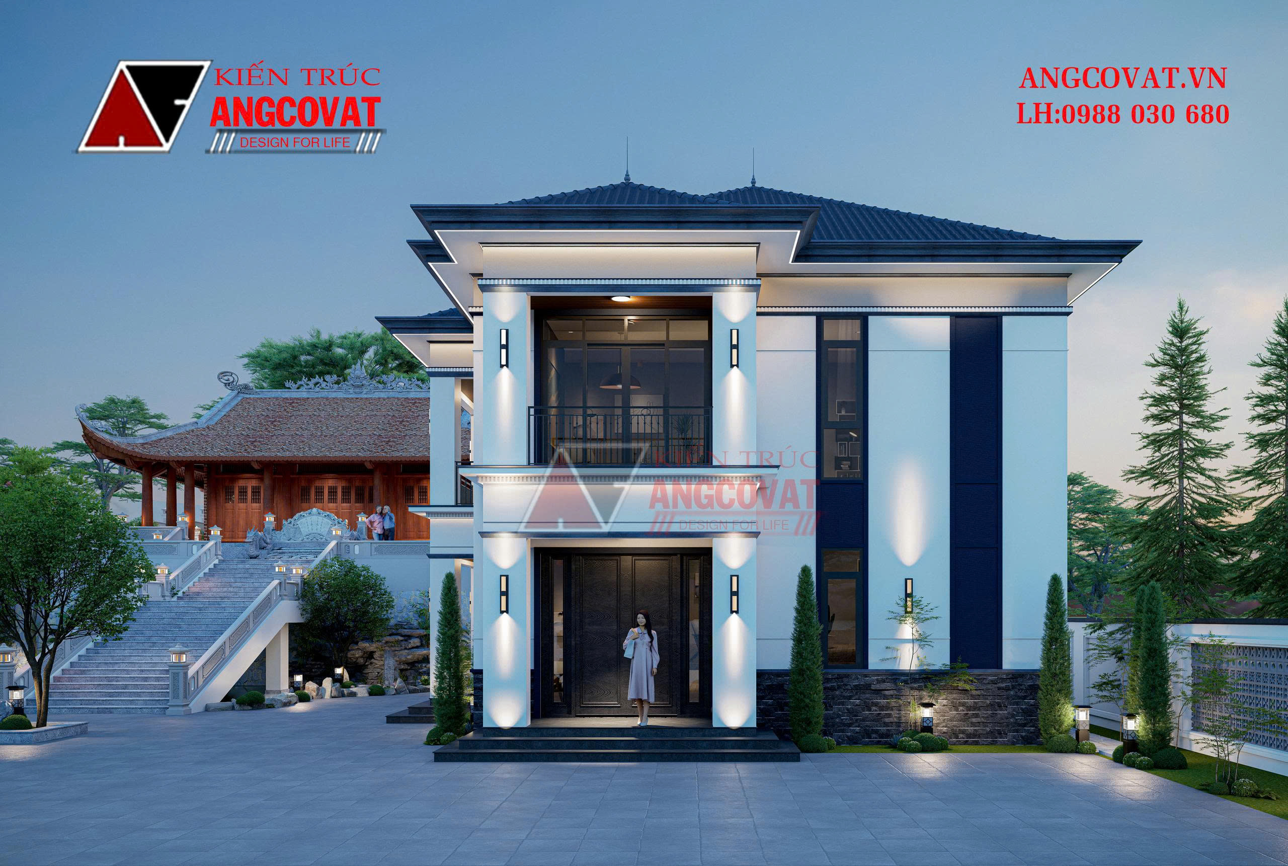 Phối cảnh mặt tiền biệt thự 2 tầng sang trọng