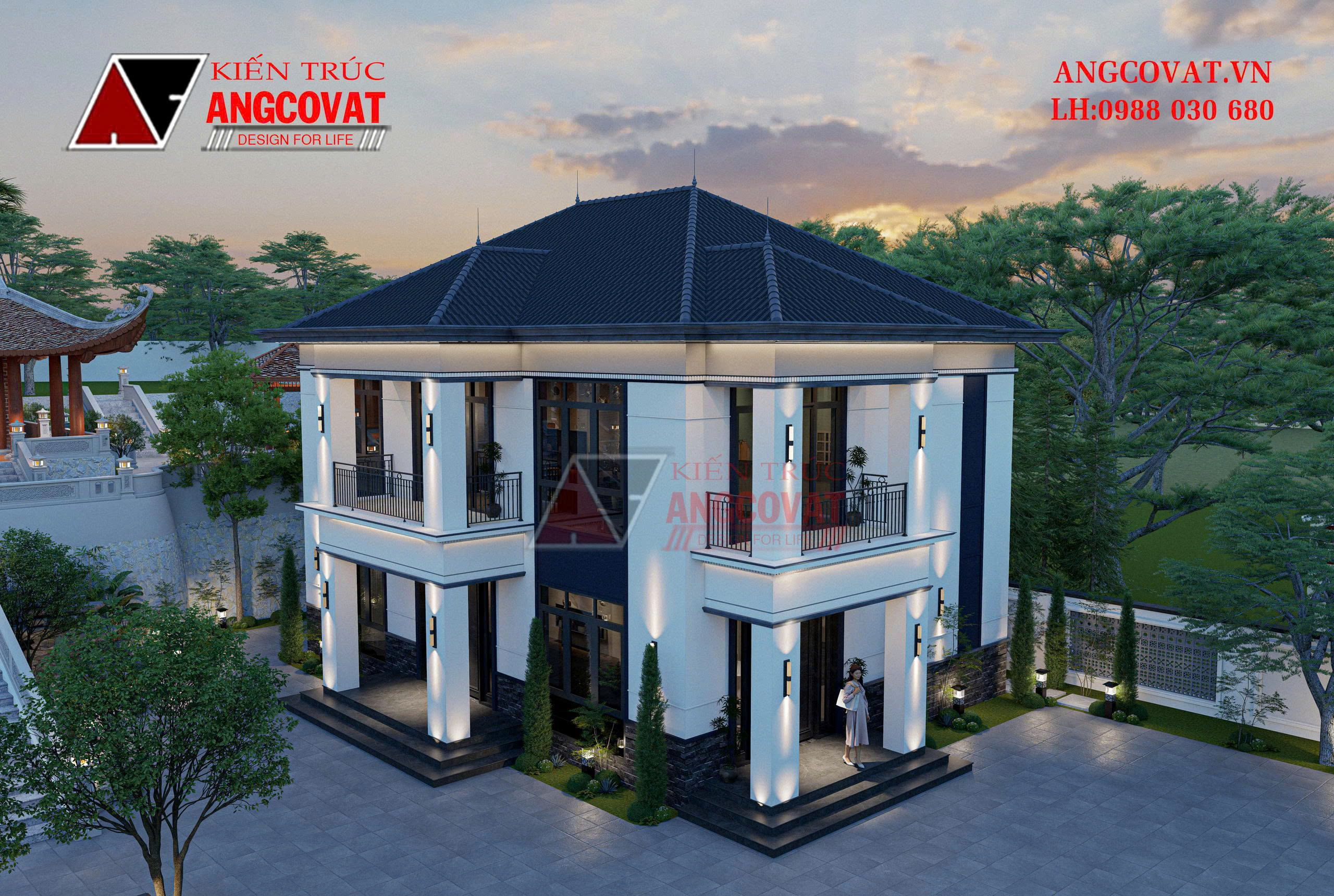 Kiến trúc biệt thự 2 tầng mái Nhật sang trọng