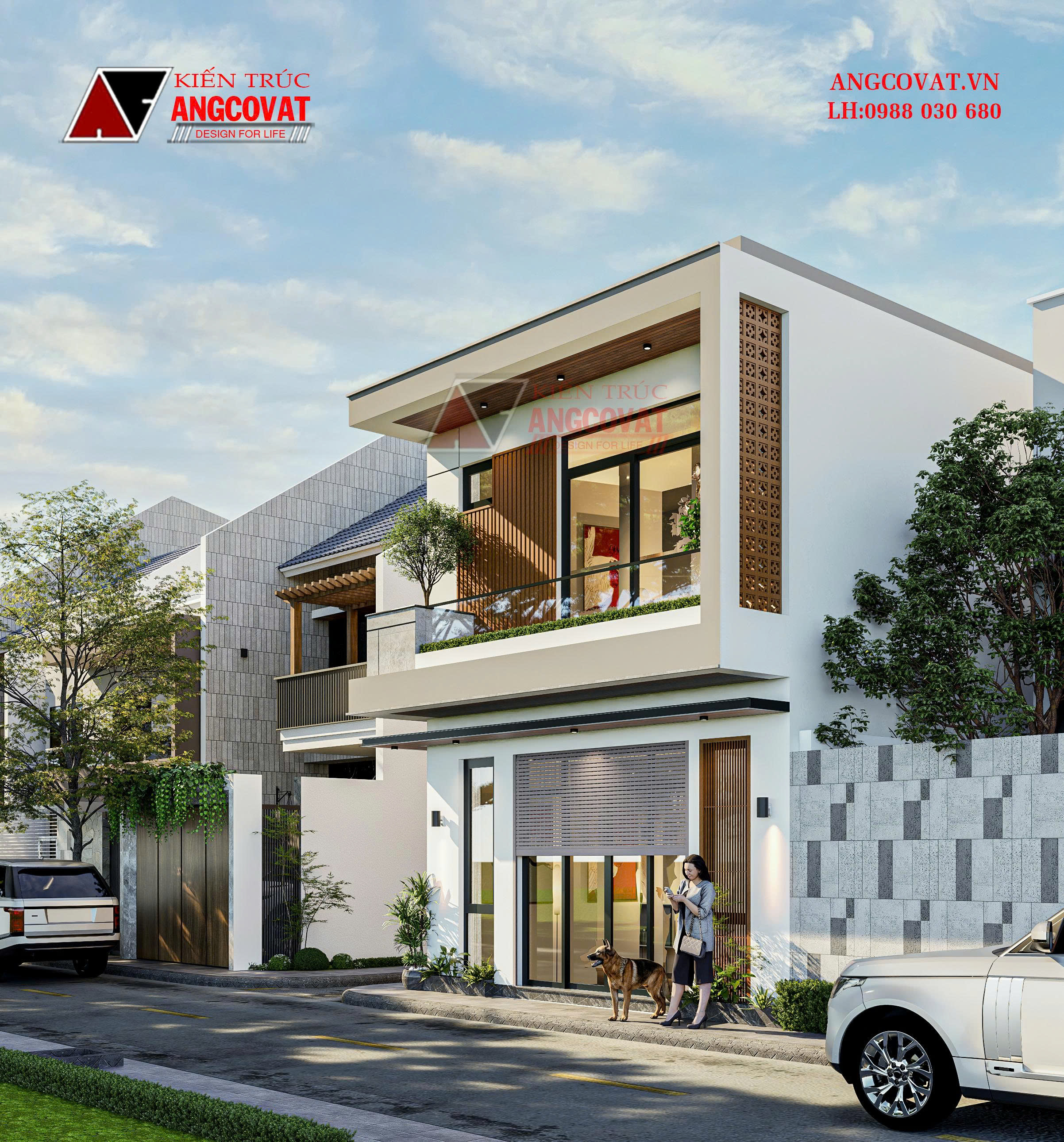 Góc nhìn bên ngoài nhà hiện đại 2 tầng 80m2