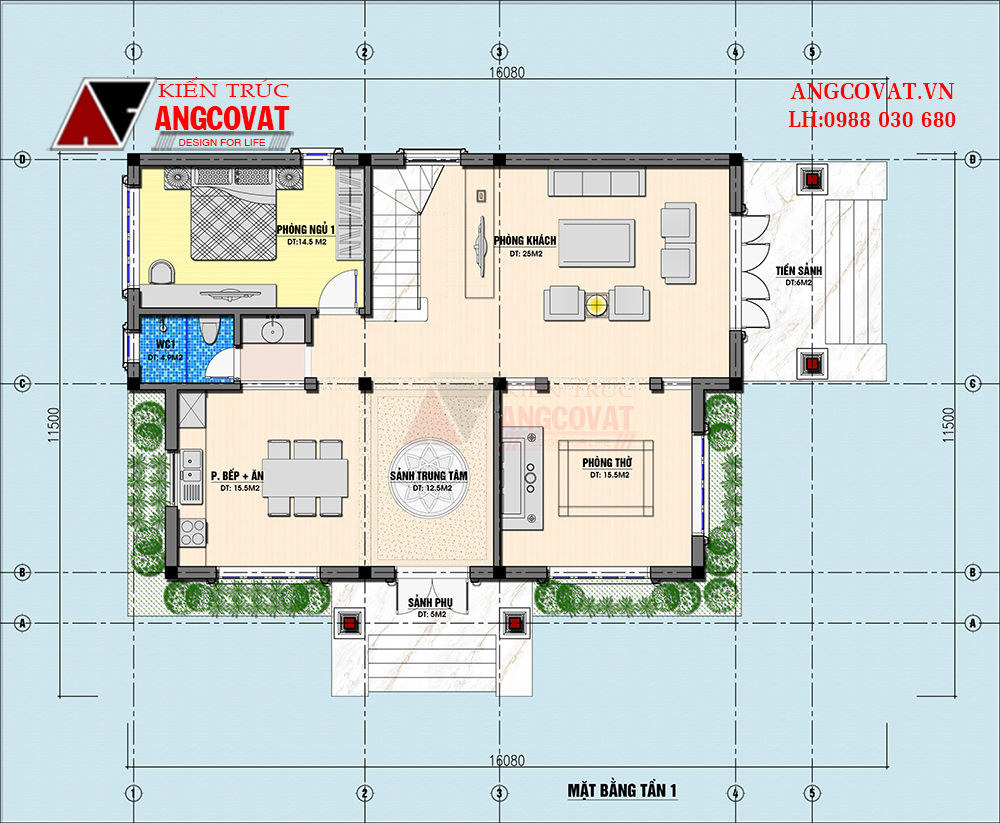 Mặt bằng Nhà mái nhật 2 tầng 2 sảnh 125m2 4 phòng ngủ