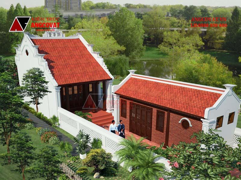 phối cảnh thiết kế nhà thờ họ tại nghệ an kiểu nhà cấp 4 mái ngói đỏ