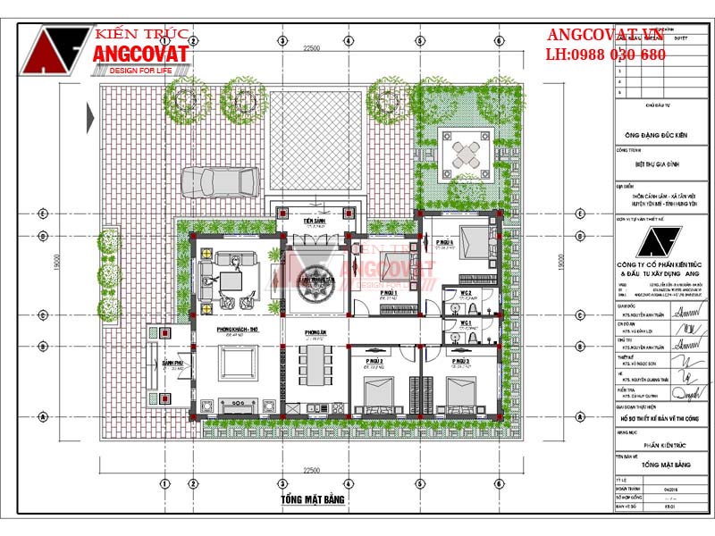 Bản vẽ quy hoạch mặt bằng mẫu biêt thự trệt 4 phòng ngủ trên khuôn viên đất vuông vắn