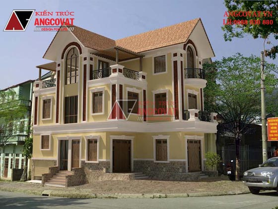 Bản vẽ thiết kế chi tiết nhà 3 tầng diện tích 140m2 mặt tiền 9m 4 phòng ngủ  BT51255