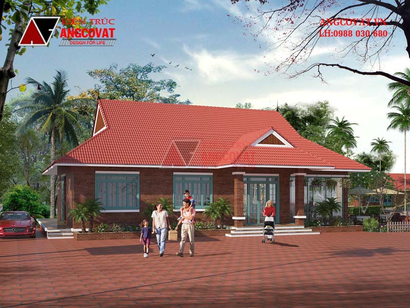 Bản vẽ thiết kế bungalow sở hữu hệ mái ngói đỏ tươi