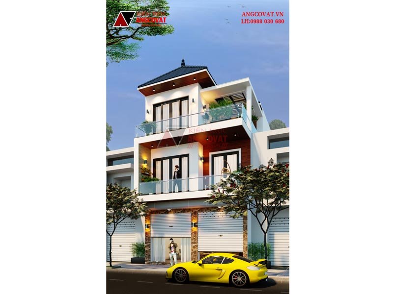Hình ảnh mẫu nhà 3 tầng mặt tiền 7m mái Nhật hiện đại ở Hưng Yên BT210421 -  Kiến trúc Angcovat