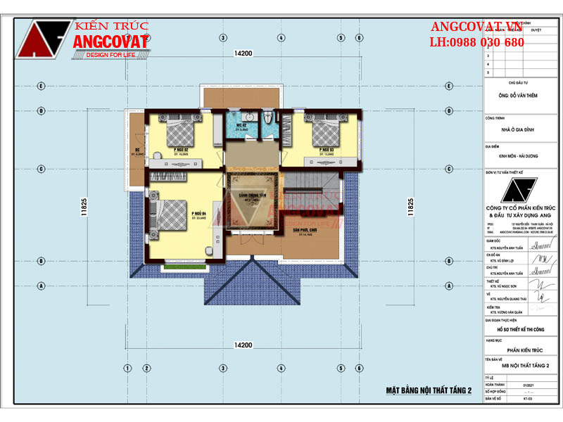 mẫu nhà biệt thự 2 tầng mái nhật kích thước 14x13m có 4 phòng ngủ