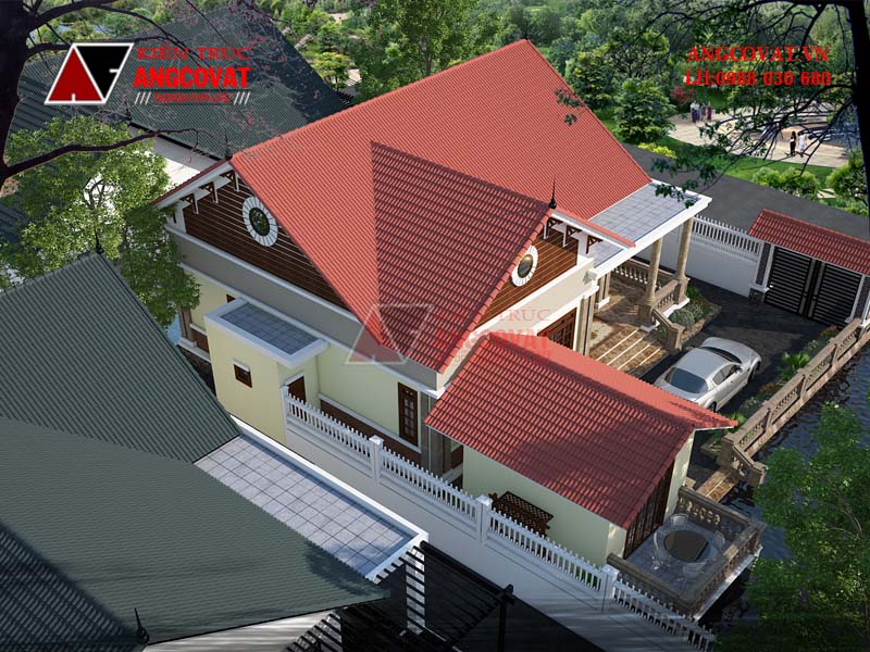 thiết kế mẫu nhà cấp 4 đẹp ở ninh bình diện tích 160m2 mái thái đỏ truyền thống