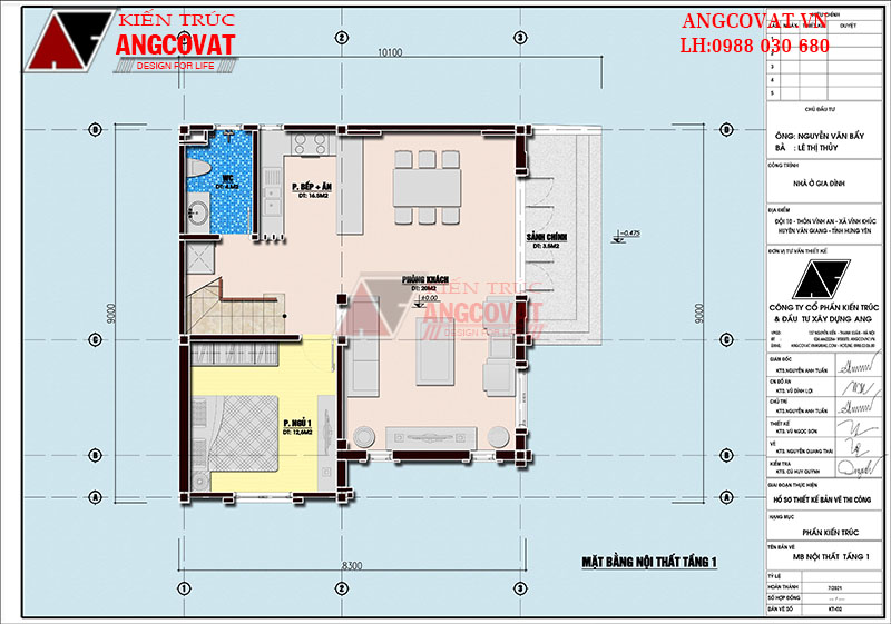 Thiết kế mẫu nhà mái thái 9x10m 1 phòng ngủ