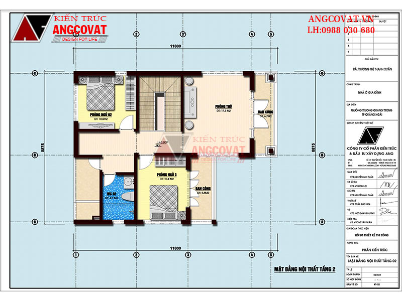 Thiết kế mẫu nhà 2 tầng mặt tiền 9m hiện đại 3 phòng ngủ 1 phòng khách 85m2