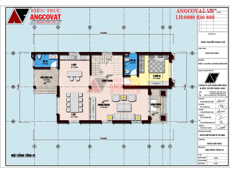 Mẫu nhà 7x15 3 phòng ngủ 2 tầng mái thái hiện đại kết hợp tân cổ nhẹ  BT9091021 - Kiến trúc Angcovat