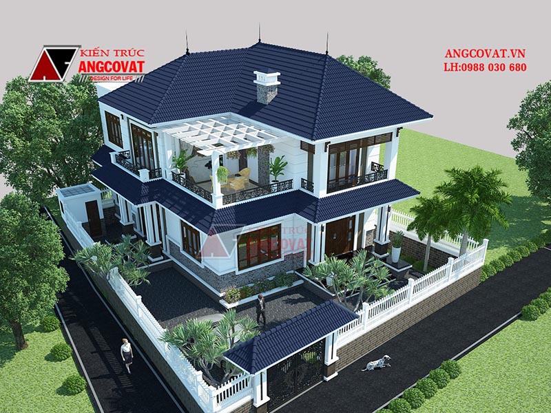 Thiết kế biệt thự 10x25m mái Nhật 2 tầng hiện đại, sang trọng