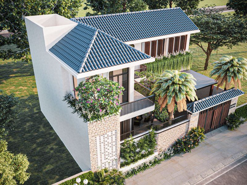 Vẻ ngoài hiện đại, gần gũi thiên nhiên của mẫu biệt thự 10x25m mái Thái 2 tầng