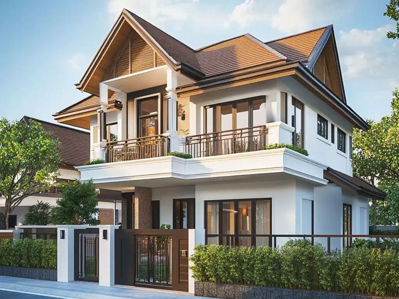 Vẻ ngoài sang trọng của ngôi biệt thự 10x25m mái Thái 2 tầng