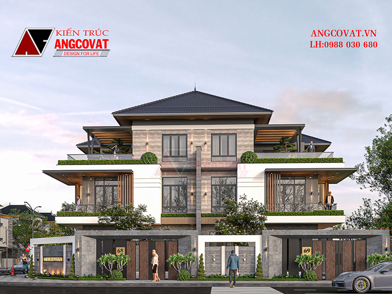 Thiết kế biệt thự 10x25m song lập 3 tầng hiện đại có lối đi vào độc lập