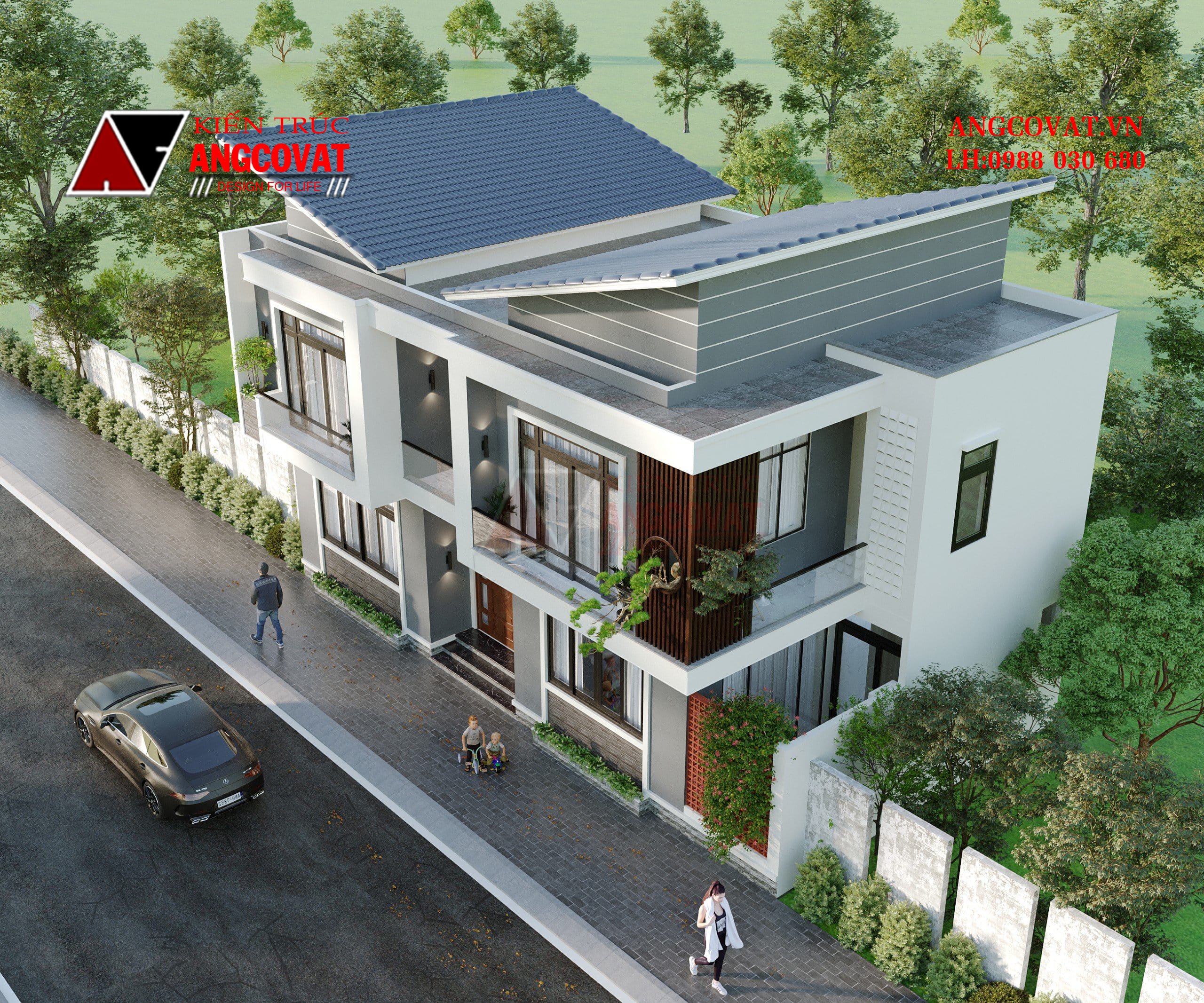 Vẻ ngoài sang trọng cuốn hút của công trình biệt thự 10x25m mái lệch độc đáo