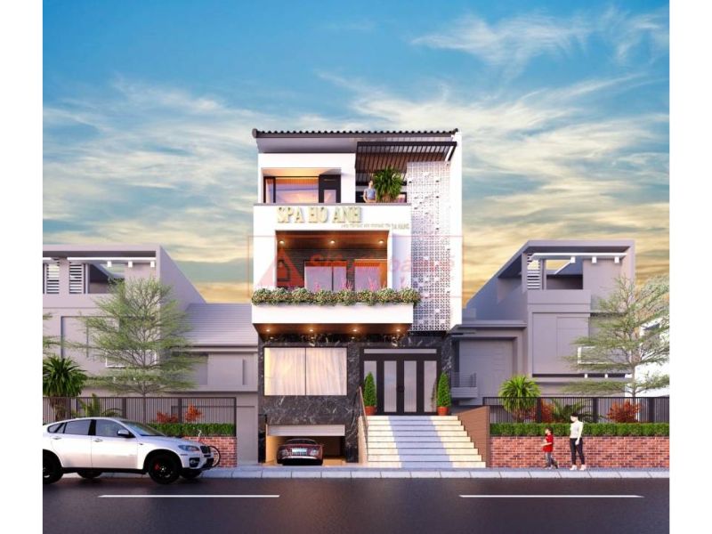 Mặt tiền rộng 10m với hệ cửa kính lớn, đảm bảo ánh sáng – tầm nhìn – nhận diện thương hiệu