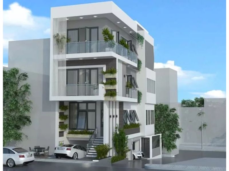 Mẫu nhà 3 tầng 2 mặt tiền thiết kế mở tăng sự thoáng đãng và dễ dàng nhận diện 