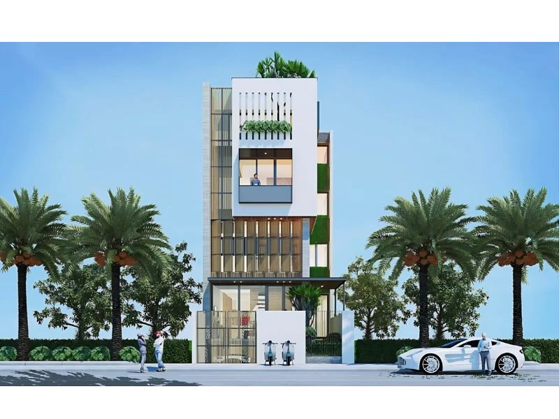 Phối cảnh thiết kế nhà mặt tiền 10m kết hợp kinh doanh hiện đại 