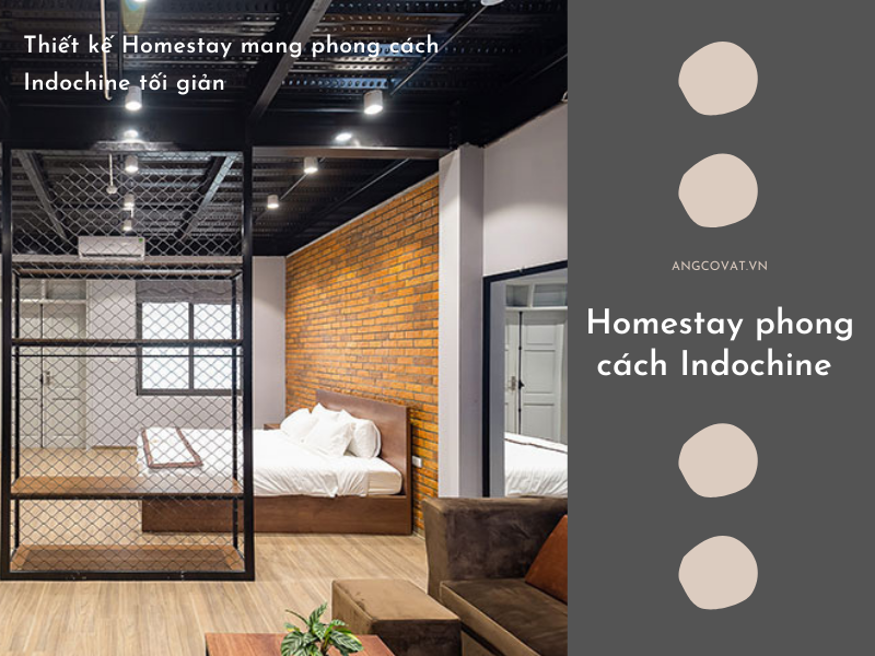 Phối cảnh nội thất mẫu thiết kế homestay phong cách Indochine tối giản