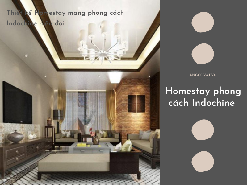 Phối cảnh nội thất mẫu thiết kế homestay phong cách Indochine hiện đại
