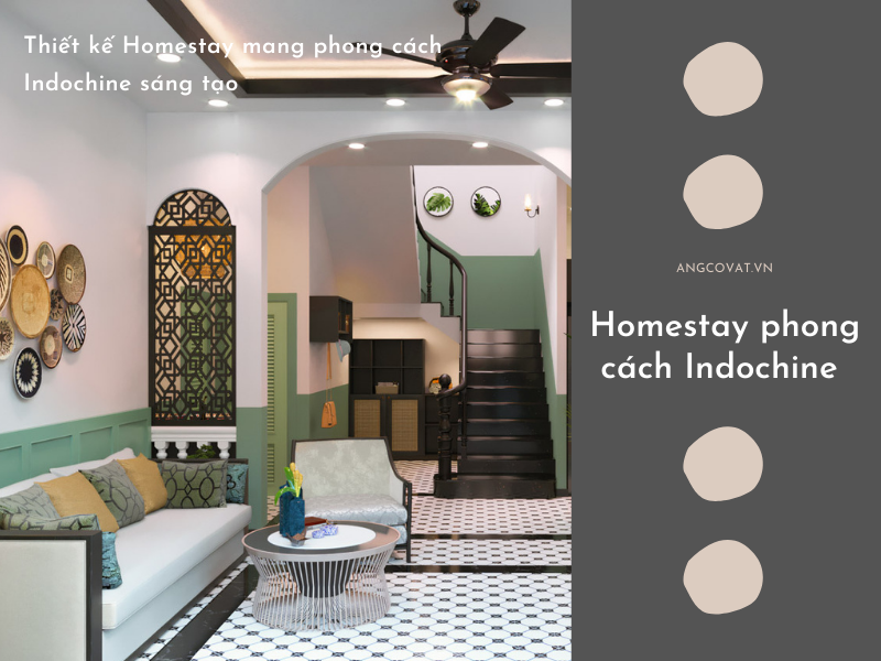 Phối cảnh nội thất 1 mẫu thiết kế homestay phong cách Indochine sáng tạo