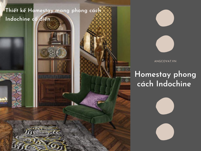 Phối cảnh nội thất 2 mẫu thiết kế homestay phong cách Indochine cổ điển