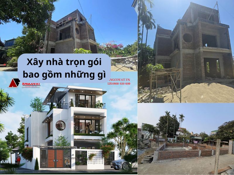 Xây nhà trọn gói bao gồm toàn bộ quá trình từ khảo sát khu đất, thiết kế bản vẽ, thi công phần thô và hoàn thiện công trình 